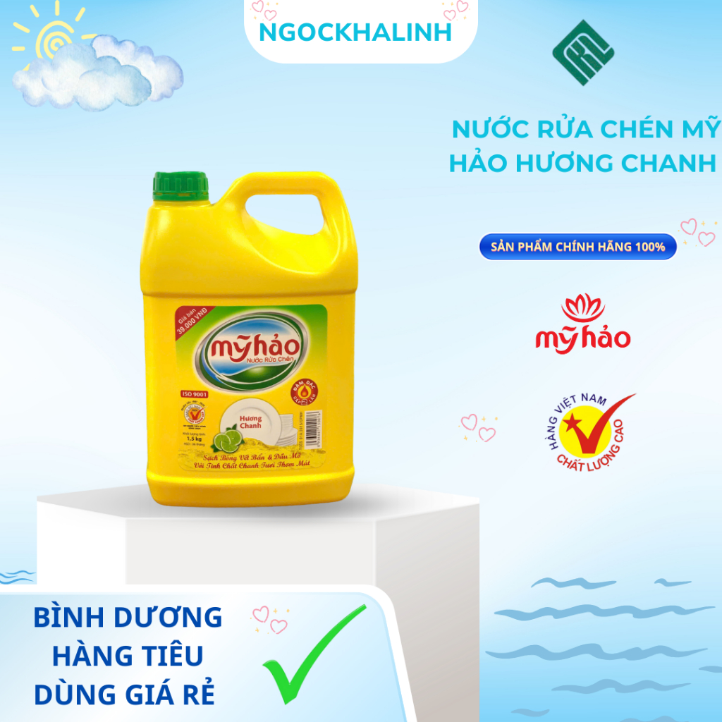 Nước Rửa Chén Bát Mỹ Hảo Hương Chanh 1,5 L. Can Dầu Rửa Bát Từ Thiên Nhiên Sạch Dầu Mỡ