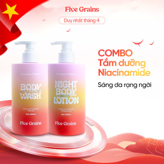 Combo dưỡng trắng da body sữa tắm, sữa dưỡng thể Five Grains Niacinamide, Alpha-Arbutin 500ml