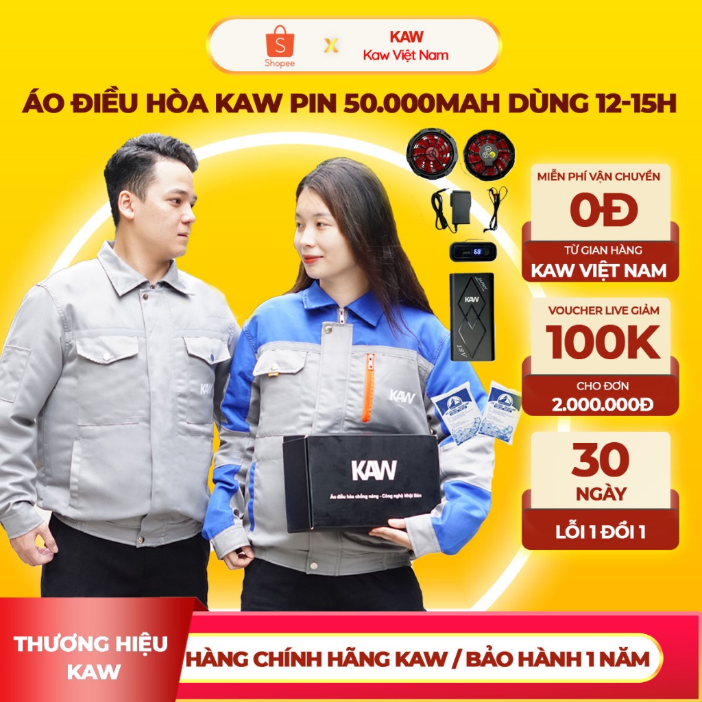 Áo Điều Hòa KAW Chính Hãng Pin 50000mAh Chạy 12-15H, Có Khả Năng Chống Nóng Và Chống Tia Tử Ngoại