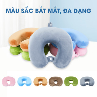  Gối chữ u kê cổ cao su non tựa cổ du lịch memory foam có nút 28x28cm mềm mịn NIN House nhiều màu 