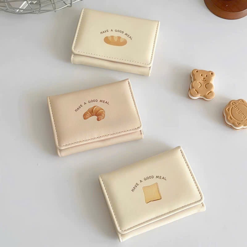 Ví Gấp 3 Họa Tiết Bánh Mỳ Tone Màu Be Siêu Hot Phong Cách Korea