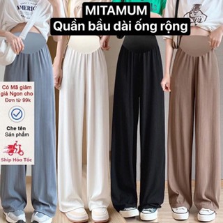Quần bầu dài mùa hè ống rộng công sở chất Lụa Tăm có chun rút bụng thiết kế cao cấp đẹp Mitamum