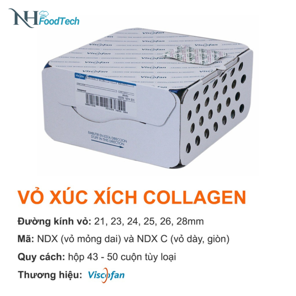  Hộp Vỏ Xúc Xích Collagen Viscofan Đức Phi 21 23 24 25 26 28 NDX NDXC 