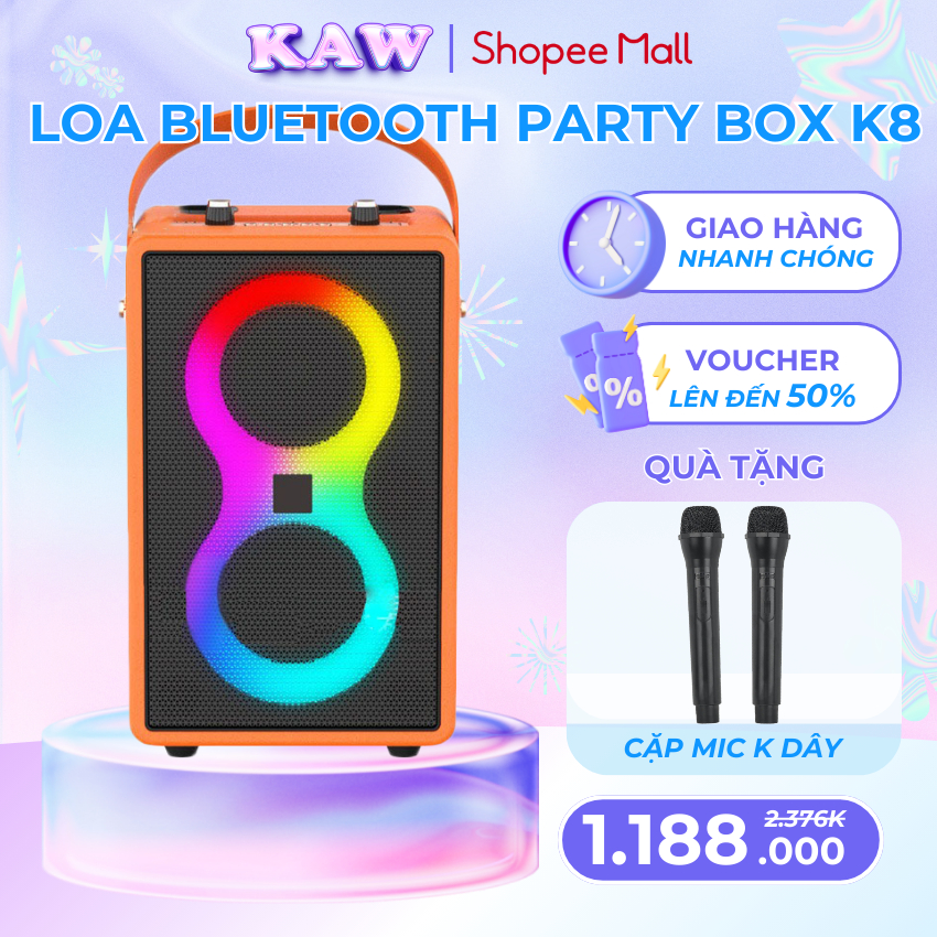 Loa bluetooth karaoke mini KAW K8 cực chất, bass sâu, Pin Trâu, hát hay [Tặng Mic Karaoke]