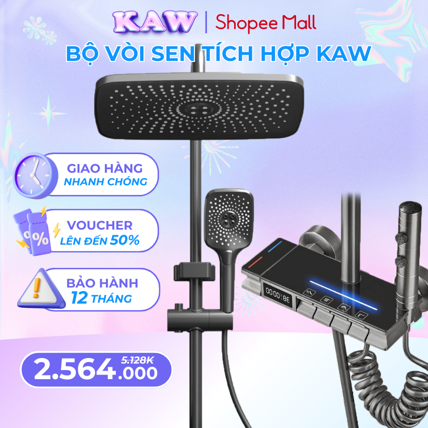 Bộ vòi hoa sen Kaw Tích hợp LED Chất Liệu Đồng Thau, Inox 304