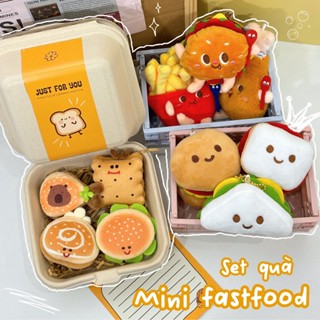 Set quà Yummy box bã mía gấu bông móc khoá đồ ăn hambuger, khoai, bánh kẹp kèm thiệp tặng bạn gái, người yêu, bạn thân