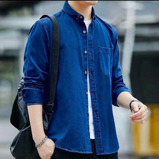 Áo Sơ Mi Jean Nam Tay Dài Form Vừa Dáng Suông Chất Jean Mềm Thấm Hút Mồ Hôi Không Nhăn Không Xù