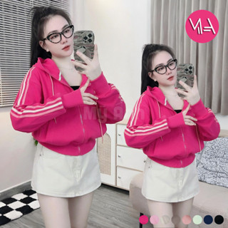  Áo Khoác Nữ Thun Gân Viền 3 Sọc 6 Túi Bên Trong Có Khoá Kéo - Nón To 2 Lớp Tay Xỏ Ngón Chống Nắng 