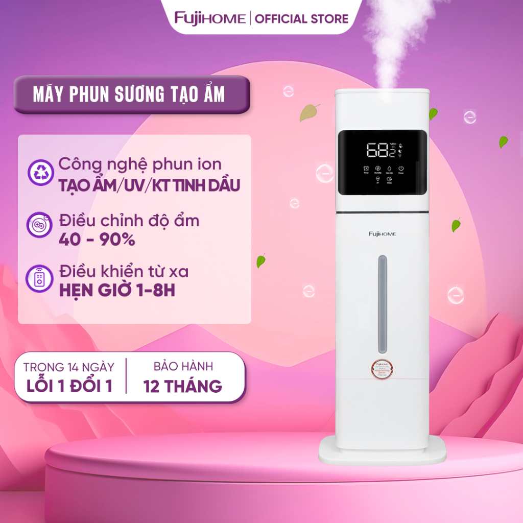 Máy tạo ẩm phun sương không khí dung tích lớn 9L Fujihome HM09UV1 Nhập khẩu, bù ẩm, khử khuẩn tia UV,khuếch tán tinh dầu