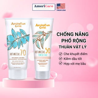 Kem chống nắng vật lý Australian Gold Botanical từ thực vật Úc, chống nắng nâng tone, kiềm dầu da nhạy cảm SPF 50-70, Mỹ