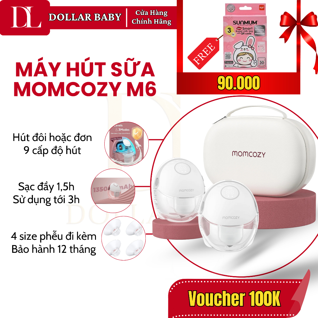 Máy hút sữa Momcozy M6 - Rảnh tay, Không dây, Phễu nghiêng 105 độ - Chính hãng