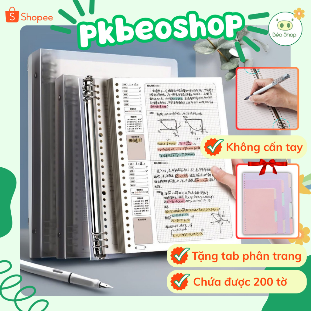 Bìa sổ còng 8 chấu A4 A5 B5 chống cấn tay Pkbeoshop binder còng sắt bìa nhựa mềm PVC làm sổ ghi chép