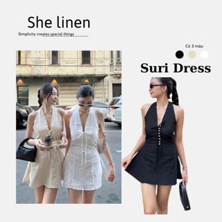 SURI DRESS- Đầm Yếm Cổ V Hở Lưng Đi Biển She Linen