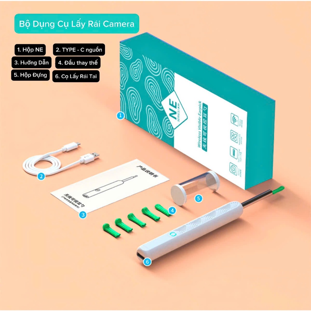 HỏaTốc1H🔥-Bộ Dụng Cụ Lấy Rái Tai Có Camera Thông Minh - sử dụng cho cả App Store , CH Play - Kết Nối