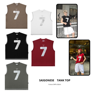 Áo Tank Top SAIGONESE Chất Cotton Hoạ Tiết Hình Thêu Số 7 Thun Ba Lỗ Form Boxy Unisex Nam Nữ