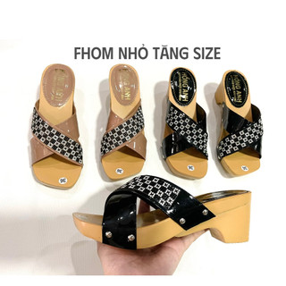   fhom nhỏ tăng size Dép trung niên đúc siêu nhẹ đính xoàn cao 6cm đế xuồng quai chéo ngang 