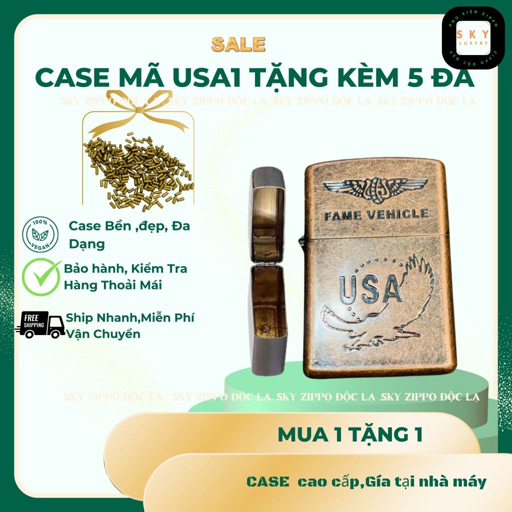 Case Zippo độc lạ, Mẫu Đỏ usa Gỉa Cổ tặng kèm 5 đá zippo (Y-0DO4) vỏ Đồng Thau (,Không Bao Gồm Nhiên