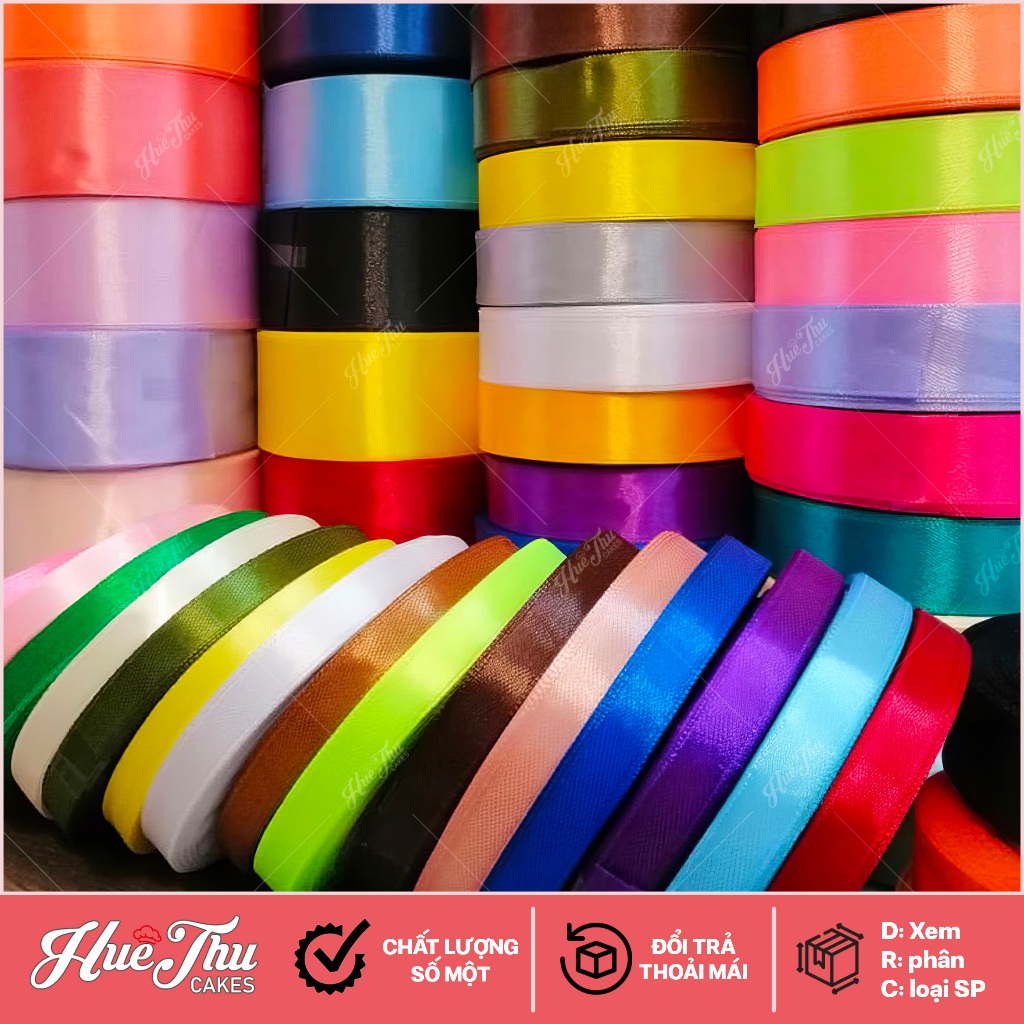Ruy băng satin, ruy băng vải cuộn rộng 2cm trang trí bánh sinh nhật, bánh rau câu