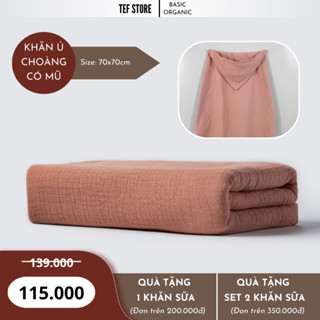 Khăn ủ choàng quấn ủ bé sơ sinh có mũ 4 lớp bông tự nhiên 70x70cm mềm mại thấm hút Tef store