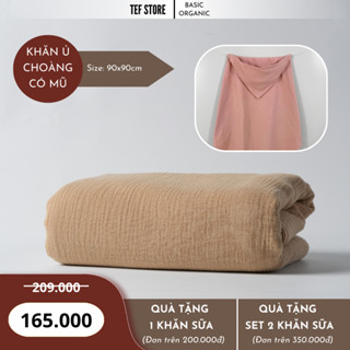Khăn tắm ủ choàng có mũ cho bé size to 4 lớp bông tự nhiên 90x90cm mềm mại thấm hút Tef store