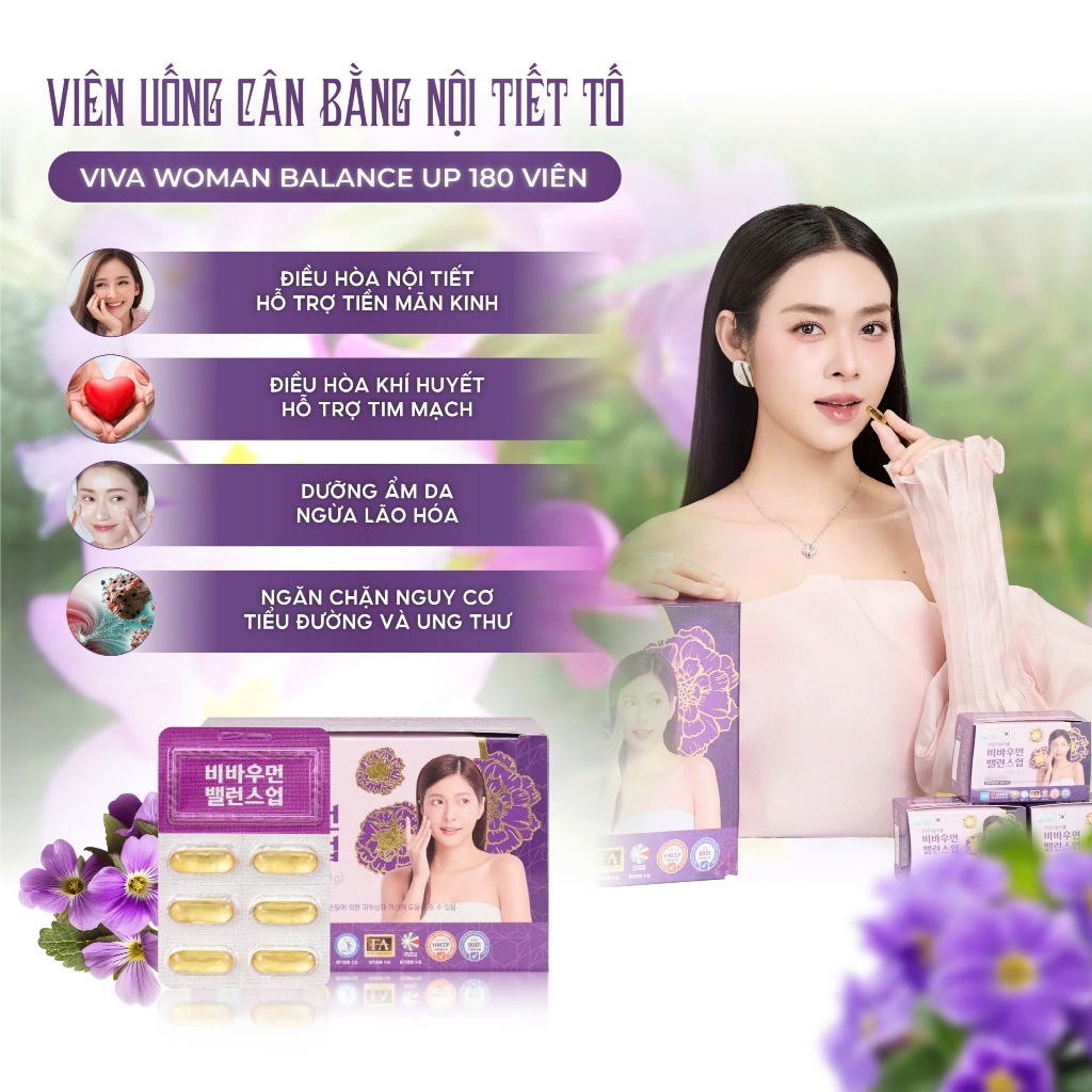 Viên Uống Cân Bằng Estrogen Giúp Điều Hoà Nội Tiết Tố Nữ Viva Woman Balance Up - Hàn Quốc 180 Viên