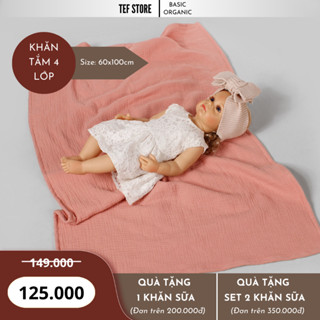 Khăn tắm cho bé khăn quấn đa năng sợi bông tự nhiên 4 lớp 60x100cm mềm mại thấm hút Tef store