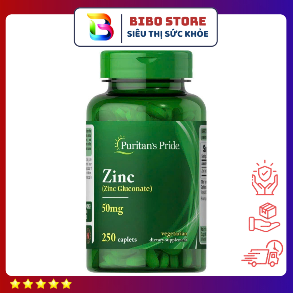 Viên Uống Bổ Sung Kẽm Zinc 50mg Puritan's Pride (Zinc Gluconate) chai 250 viên Mẫu Mới Của Mỹ