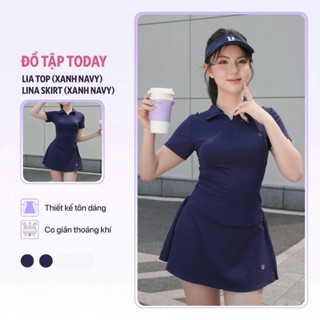 Set thể thao pickleball nữ áo Lia top xanh navy mix chân váy Lina skirt xanh navy Today U Wear tập pickleball chạy bộ