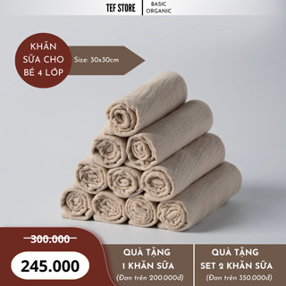 (30x30cm) Set 10 khăn sữa cho bé sơ sinh 4 lớp bông tự nhiên không bụi vải mềm mại thấm hút Tef store