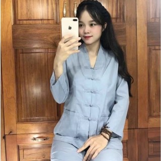 Đồ lam đi chùa katê la hán nữ set bộ nữ - đồ lam phật tử