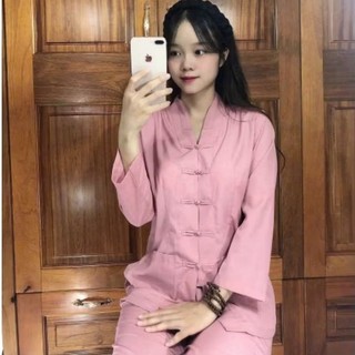 Đồ lam đi chùa katê la hán nữ set bộ nữ - đồ lam phật tử