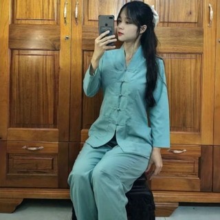 Đồ lam đi chùa katê la hán nữ set bộ nữ - đồ lam phật tử