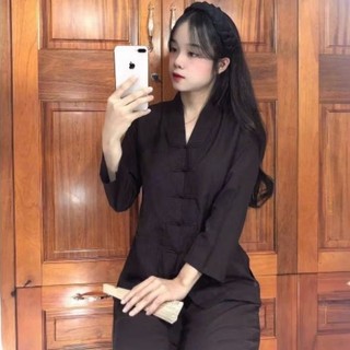 Đồ lam đi chùa katê la hán nữ set bộ nữ - đồ lam phật tử