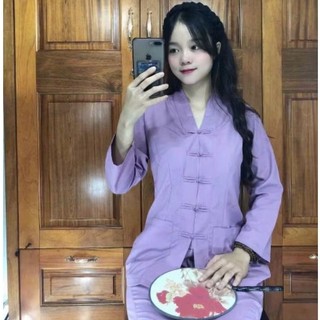 Đồ lam đi chùa katê la hán nữ set bộ nữ - đồ lam phật tử