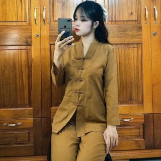 Đồ lam đi chùa katê la hán nữ set bộ nữ - đồ lam phật tử