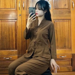 Đồ lam đi chùa katê la hán nữ set bộ nữ - đồ lam phật tử