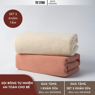 Set 2 khăn tắm cho bé sơ sinh sợi bông tự nhiên không bụi vải thấm hút tốt Tef store