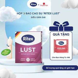 Hộp Bao Cao Su Có Gai RITEX LUST Nhiều Gel Bôi Trơn Tăng Khoái Cảm Cho Cuộc Yêu Size 55mm Hộp 3 BCS RITEX