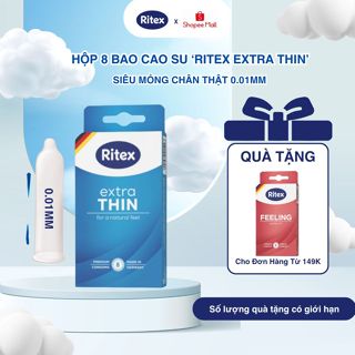 Bao Cao Su Siêu Mỏng 0.01MM RITEX EXTRATHIN Nhiều Gel Bôi Trơn Hộp 8 BCS