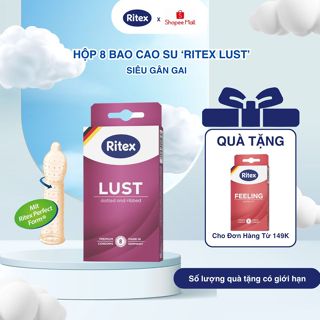 Bao Cao Su Có Gai RITEX LUST Nhiều GEL Bôi Trơn Tăng Khoái Cảm Cho Cuộc Yêu Size 55mm Hộp 8 BCS RITEX