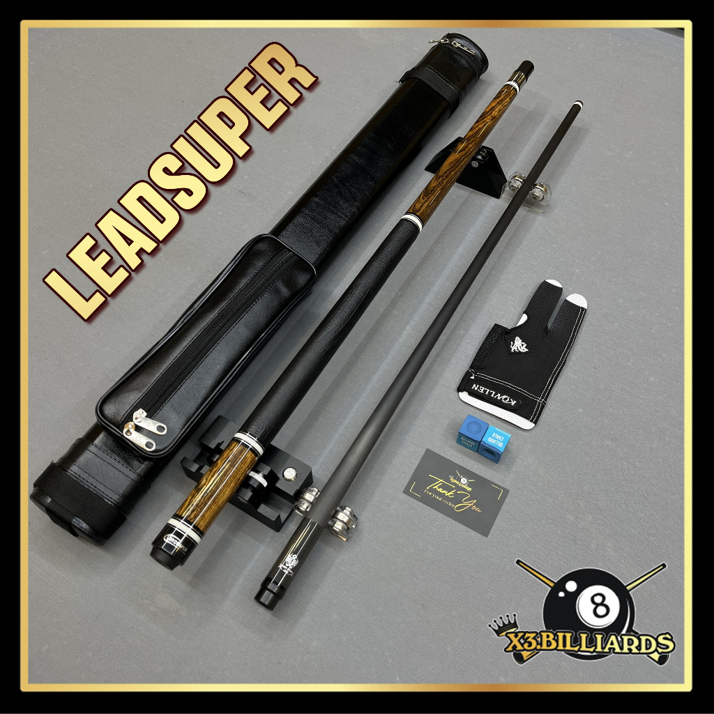 Cơ Bida Lỗ Pool Leadsuper Wood Ngọn Full Carbon Vân Gỗ Bocote Ren Radial Tay Da Bò Phíp Zuma.