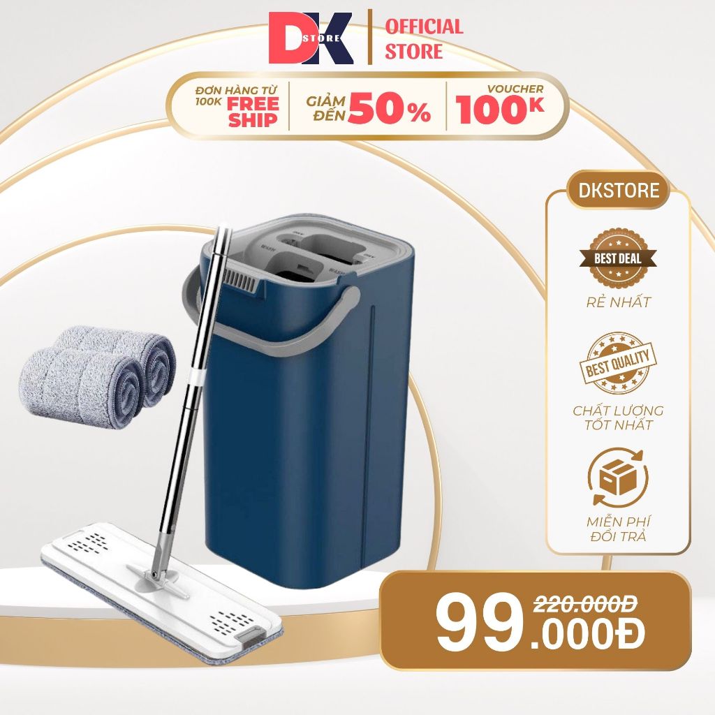 Bộ Cây Lau Nhà Tự Vắt Thông Minh, Bộ Chổi Lau Nhà Kèm Thùng 2 Ngăn Tự Vắt Siêu Bền Siêu Sạch