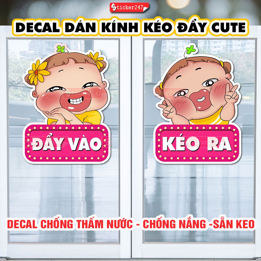 Decal Kéo Vào, Đẩy Ra Quỳnh Aka Dán Cửa Kính 🍓 Sticker Kéo Ra, Đẩy Vào Chống Nước Dễ Thương, Bền Màu