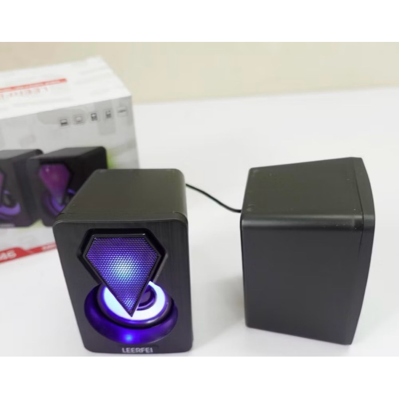 Loa máy tính mini 2.0 LEERFEI E-1046 có led + Củ sạc + USB - Loa vi tính cổng USB có tăng/ giảm âm lượng