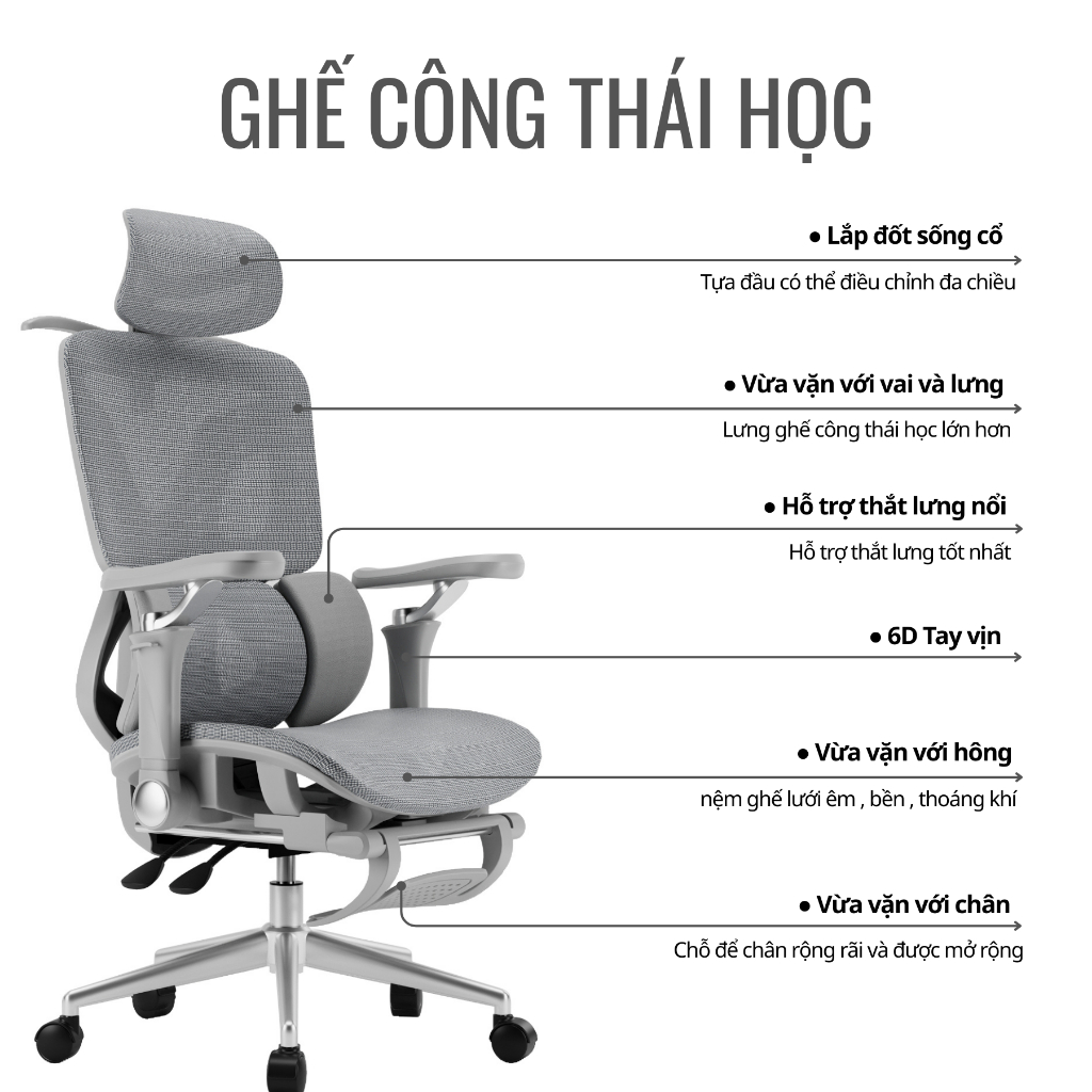 Ghế Công Thái Học ,Ghế Văn Phòng Làm Việc, Ghế Chơi Game Thư Giãn Góc Ngả 135 Độ Có Gác Chân CTH-86 | BigBuy360 - bigbuy360.vn