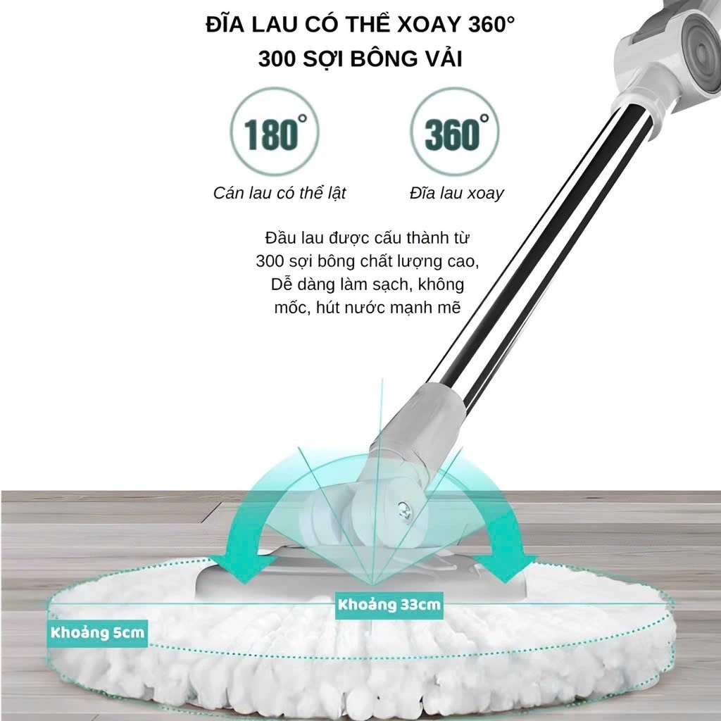 Bộ Cây Lau Nhà Tự Vắt Thông Minh Xoay 360 độ, Chổi Lau Nhà 360 Độ Siêu Bền, Tiết Kiệm Kèm 8 Bông Lau | BigBuy360 - bigbuy360.vn