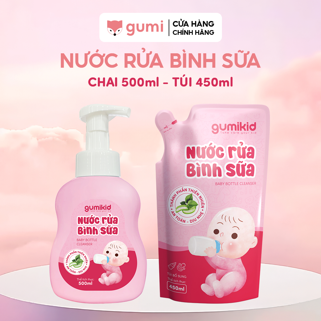 Nước rửa bình sữa trẻ em GumiKid chiết xuất lá tía tô làm sạch hiệu quả, an…
