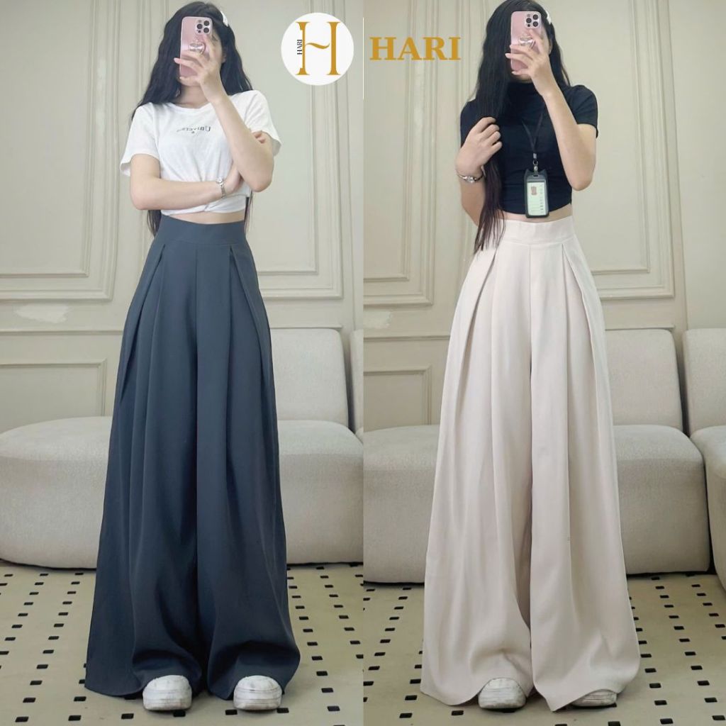 Quần tây công sở Hari ống rộng vừa ly lệch 2 bên cạp cao hách dáng | BigBuy360 - bigbuy360.vn