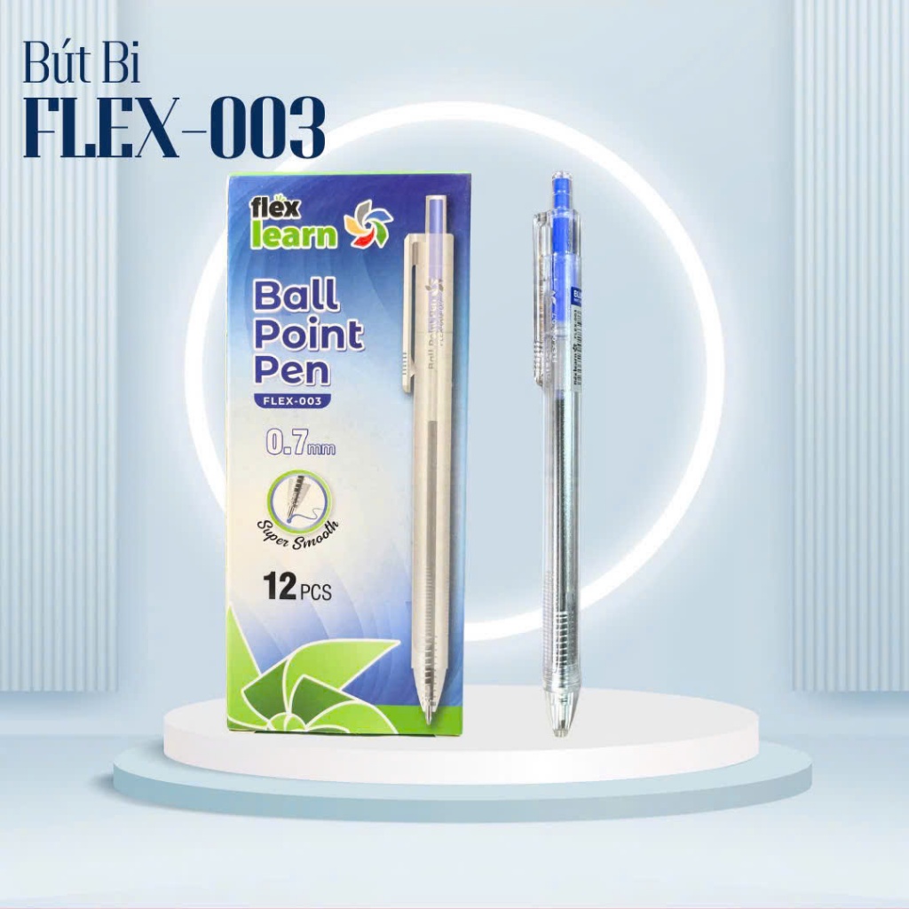 [Flex - 003] Combo 12 cây Bút Bi Flex - 003 Đầu bút 0.7mm, trơn êm , mực đậm (xanh/đen)