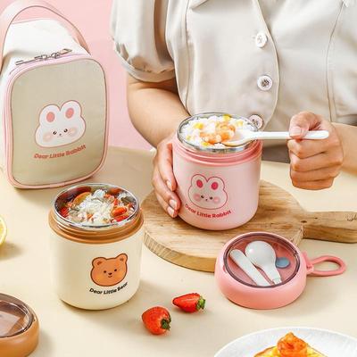 Bình ủ cháo cho bé giữ nhiệt có quai cầm ruột inox 304 KidAndMomm dung tích 530ml tặng kèm muỗng